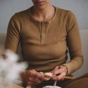 The Simple Folk women's ribbed long sleeve top in bronze